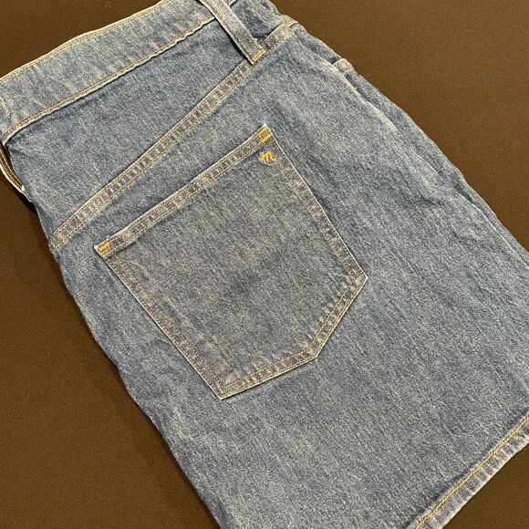 ~ Madewell 34 Skirt Stretch Denim A-Line Blue Medium Wash Pockets Zip Plus 18 - Picture 12 of 14